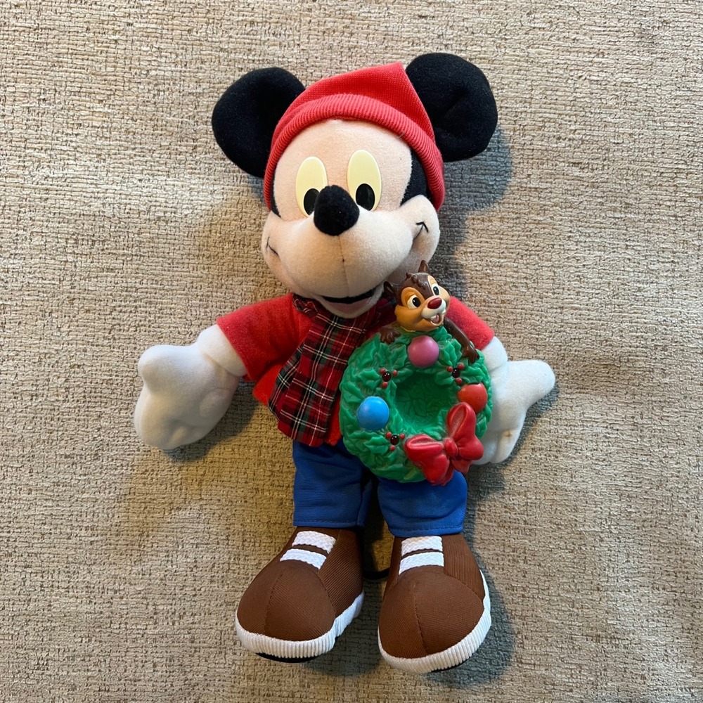 Disney Mickey Holiday Friend Plush 2001 Fisher-Price Mattel Christmas Wreath
